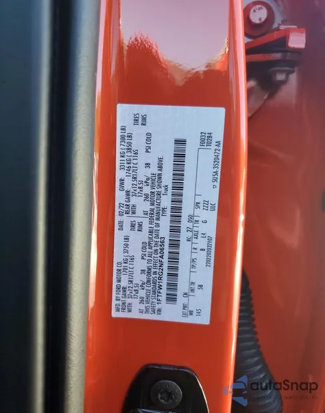 2022 Ford F150 Raptor from USA, damaged, VIN 1FTFW1RG2NFA06563